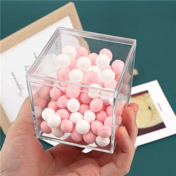Clear Acrylic Box with Lid, 4 Pack 4x4x4 inches Clear Plastic Box for Organize - Picture 6 of 8
